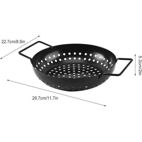 Plat de cuisson rond en acier épais antiadhésif avec 2 poignées auxiliaires, idéal pour barbecue extérieur et accessoires de cuisine (1/4)