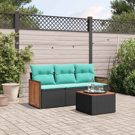 Ensemble de canapé de jardin 4 pièces avec coussins, en polyrotin noir (1/5)