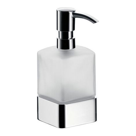 Dispensador de jabón líquido Emco loft, modelo de pie, recipiente de cristal satinado, bomba dosificadora de plástico, color: acero inoxidable - 052101601 (1/3)