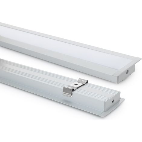 Perfil Aluminio Empotrable para Tiras LED hasta 31 mm con Tapa Continua Aluminio 2 m Blanco traslúcido (1/5)