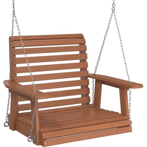 Garden Swing Chair with Metal Chains Brown Solid Wood Fir vidaXL