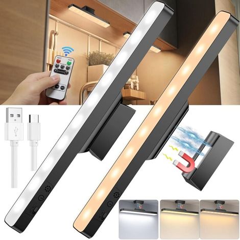 2 Pcs LED Cuisine Sous Meuble Avec Télécommande, 3200mAh Lampe LED Rechargeable, Eclairage D'armoire Dimmable Sans Fil Pour Cuisines, Chambres A Coucher, Armoires Et Placards (1/4)