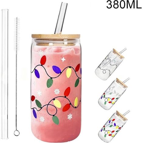 Tumbler En Verre - 380 ml - Changement De Couleur À Froid - Avec Couvercle En Bambou Et Paille En Verre - Pour Boissons Fraîches - 1 Pièce (1/5)