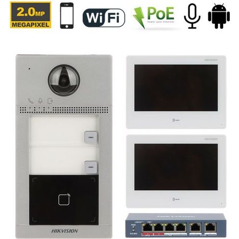 Hikvision Videocitofono senza fili Wi-Fi IP + Posto esterno DS-KV8113-WME1 + Monitor 7" DS-KH9310-WTE1 + Switch DS-3E0106HP-E Nr.02 Monitor