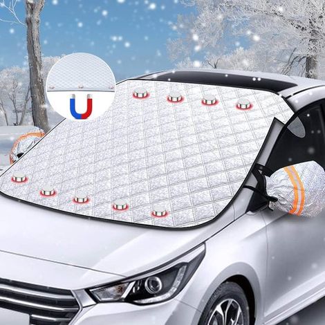 Pare-soleil de pare-brise 160 x 116 cm – Protection solaire automobile avec 9 aimants – Couverture 4 couches anti-givre – Pour la plupart des voitures et SUV – Argent (1/5)