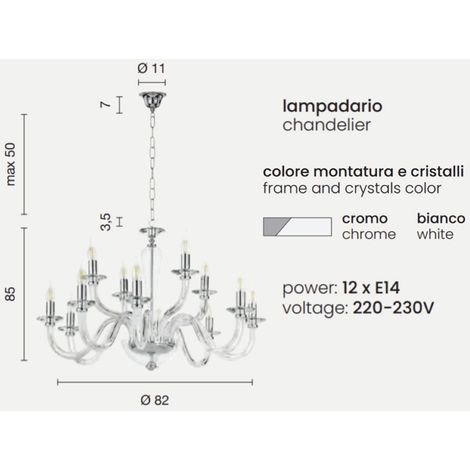 Lampada a sospensione RAVEL 12 luci in vetro lavorato a mano D82 cm BIANCO