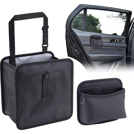 Lot de 2 organisateurs de siège de voiture à suspendre en cuir - Poche latérale pour sièges de voiture - Poche avant - Support de téléphone pour valise poubelle - Noir (1/5)