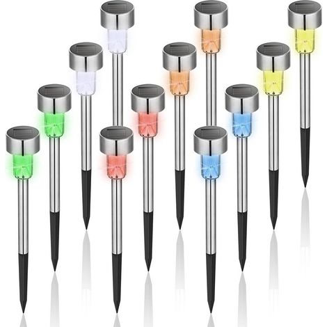 12 Pack Waterproof Stainless Steel Solar Christmas Lights, Solar Powered Outdoor Solar Lights for Yard, Garden and Pathway Decoration.