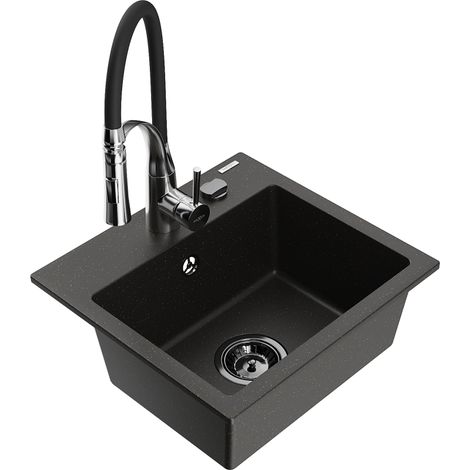 Mexen Milo lavello in granito a 1 vasca con miscelatore da cucina Aster, nero/oro metallico - 6505-75-73450-07-B (1/5)