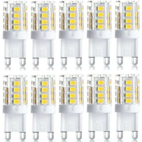Paquete de 10 focos LED, bombillas LED G9, 5W blanco frío, bombillas de repuesto halógenas, 230V CA, no regulables. (1/5)