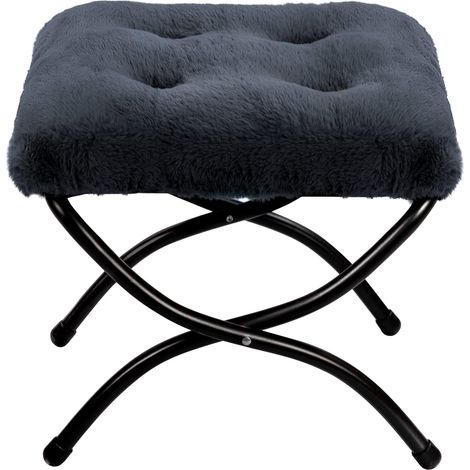 Repose Pied Pliable Salon Repose Pied Canape en Métal Tabouret Repose Pieds Jardin Balcon Petit Ottoman, Peluche Gris Foncé (1/5)