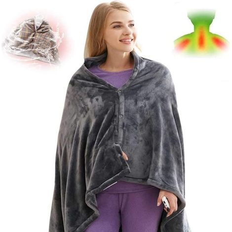 Couverture chauffante rechargeable en polaire corail, châle thermique électrique, couverture chauffante réglable à trois niveaux, modèle 85 x 150 cm avec fermeture éclair