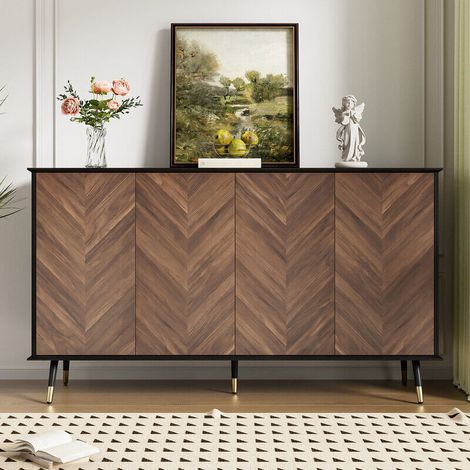 Buffet moderne, 140x40x80 cm, meuble de rangement, 4 portes, étagères réglables en hauteur – structure en MDF et pieds en métal, pour le salon, entrée