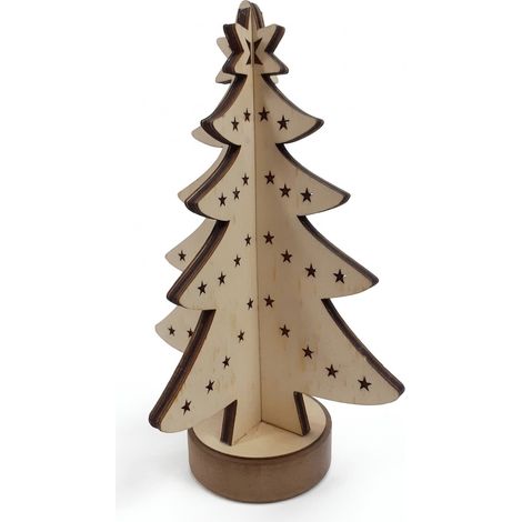SAPIN bois - Décoration de Noël lumineuse LED - Effet 3D découpe laser - Fonctionne sur piles - Voir photos (1/2)