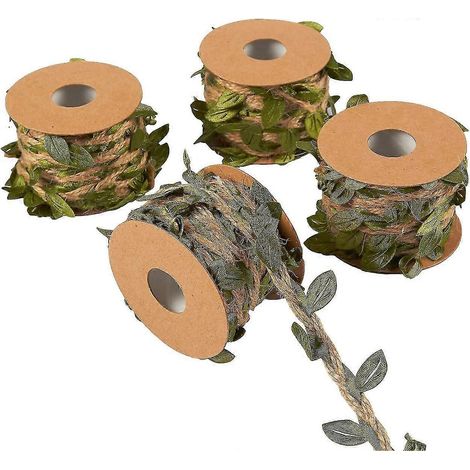 Guirlande de feuilles - 4 rouleaux à suspendre au mur - Plantes artificielles en toile de jute - Pour mariage, maison, jardin tropical - 5 mètres (1/5)