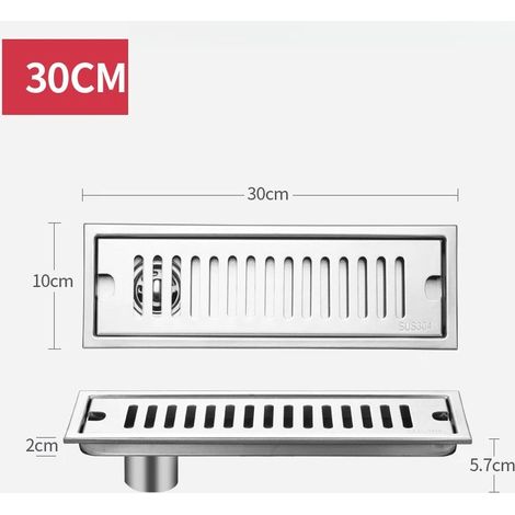 (30CM Side Row)Long Floor Drain Bathroom Stainless Steel 304 Thickened Large Capacity Anti-odor Shower Room Rectangular (1/4)