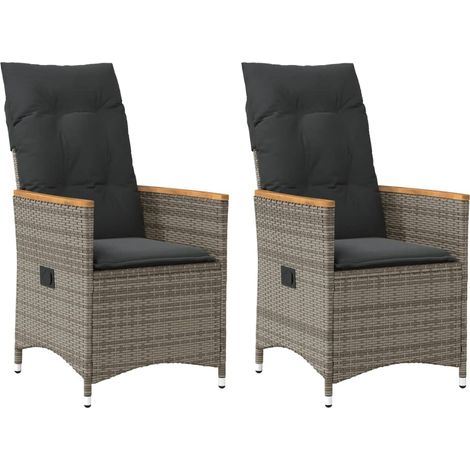 Chaises inclinables de jardin-Chaise de terrasse-Chaise d'extérieur lot de 2 et coussins gris rotin 428081