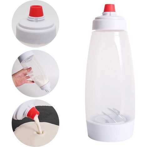 Bottiglia dosatrice bianca da 1000 ml per impasti, con graduazioni, 10x10x28 cm, per muffin e cupcake. (1/5)