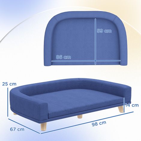 Panier pour chien, canapé pour animal de compagnie, bois d'eucalyptus, 98 x 67 x 25 cm, bleu (1/5)