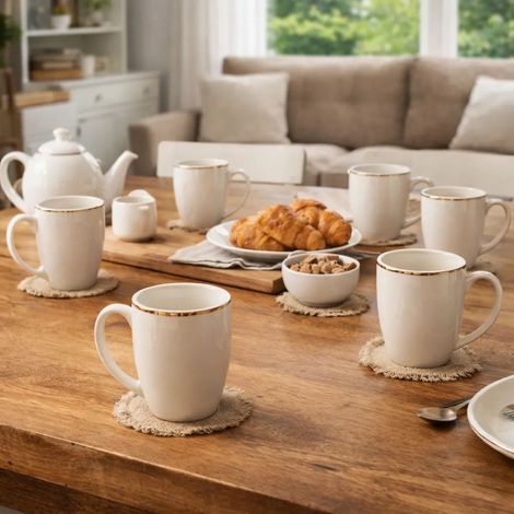 Tazze da caffè e tè in porcellana Altom Design Bella Gold Line, color crema, 6 pezzi. (1/5)