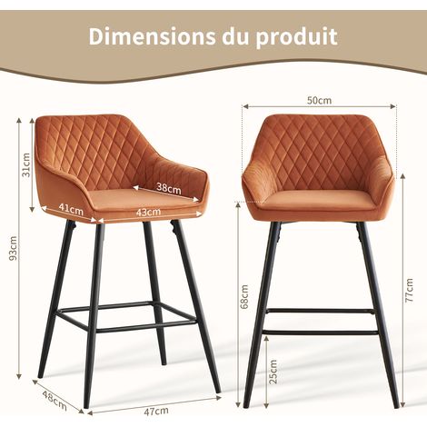 JYMTOM Lot de 4 tabourets de bar chaises en velours,Siège rembourrée, pieds en métal,tabouret. chaises à manger, bars, jambes métalliques-orange