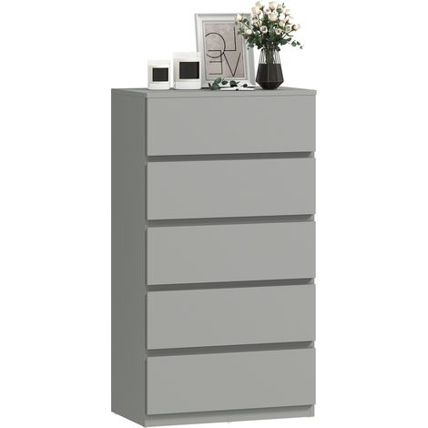 HOMCOM Bedroom Chest of Drawers, 5 Drawers Dresser, Drawer Unit, Grey