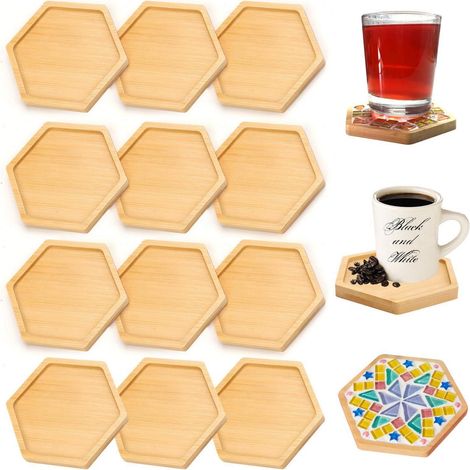 12er Set Bambus Untersetzer sechseckig, DIY Mosaik Bastelset, Getränkeuntersetzer (1/4)