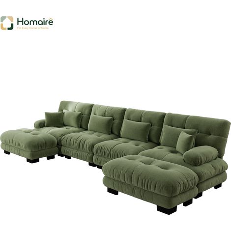 Canapé modulable en chenille vert avec accoudoirs 406 x 145 x 81 cm HOMAIRE (1/5)