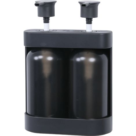 Flüssigseifenspender mit 2 Kammern (2 x 380 ml), nachfüllbar, Wandmontage, manuell, mit auslaufsicherem Pumpkopf, Tropffunktion und verlängerter Düse, dunkelgrau (1/5)