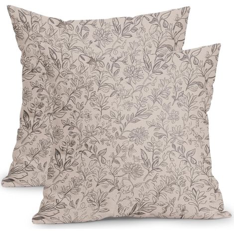 Fundas de cojín decorativas vintage con estampado floral, 40 x 40 cm, juego de 2 piezas, estampado antiguo gris, fundas de cojín cuadradas clásicas unisex, adecuadas para sofás y decoración del hogar.