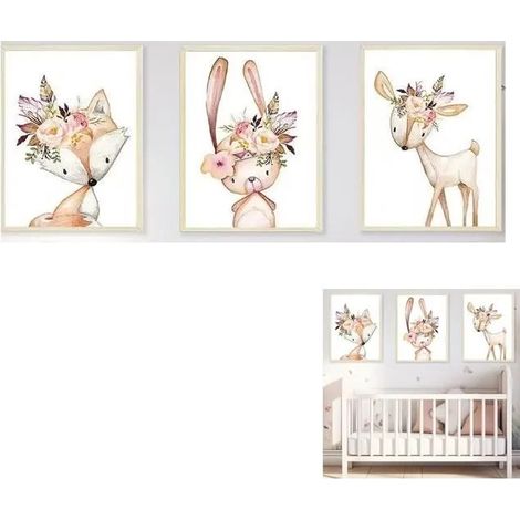 Lot de 3 Posters - Décoration Murale - Animaux - Beige - 30x40 cm - Chambre de Bébé (1/4)
