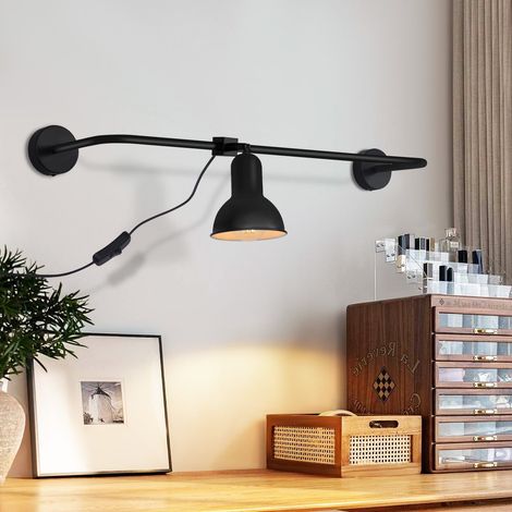 GBLY Applique Murale Interieur Industrielle avec Prise et Interrupteur Lampe  Chevet Eclairage,E27 Lampe Murale Métal Decoration  Rétro, Salon, Chambre à Coucher ,360° orientable.40W  sans ampoule