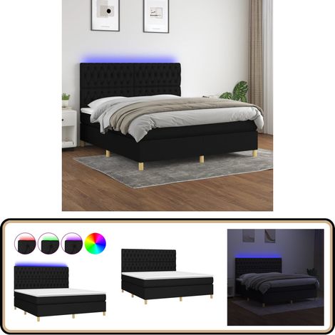 Boxspringbett mit Matratze & LED Schwarz 180x200 cm Stoff - Boxspringbett - Doppelbett - Schlafsystem - Bettenrahmen - Lattenrost