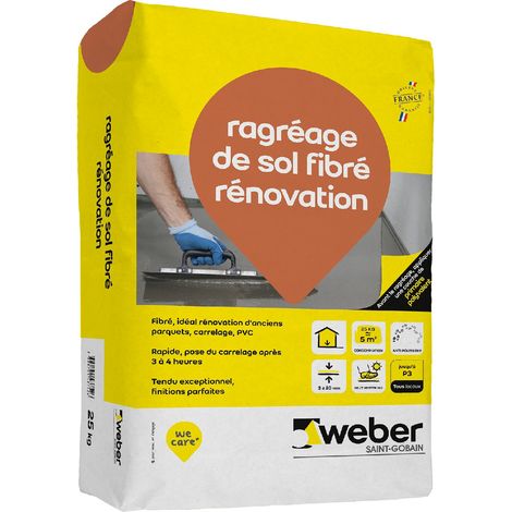 Weber Saint-Gobain Ragréage de sol fibré rénovation 25kg, autolissant fibré, Pour tous supports, neuf ou rénovation.