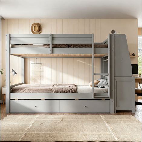 Kinder-Hochbett 140x200 cm Holz grau mit Schreibtisch und Stauraum, ohne Matratze – MEUBLIV (1/5)