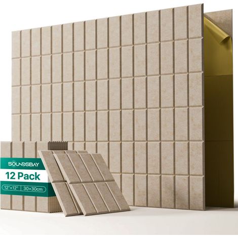 Lot de 12 panneaux insonorisants autocollants, 30 x 30 cm, panneaux muraux insonorisants en polyester haute densité, isolation thermique et ignifuge (1/5)