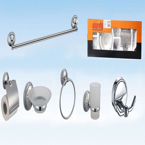 Salle De Bain 6 Accessoires Chromés Porte-serviettes Porte-rouleau Porte-brosse à Dents Gobelet
