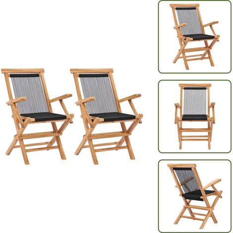 The Living Store Sedie da Giardino Pieghevoli 2pz Legno Massello di Teak e Corda - Sedie pieghevoli