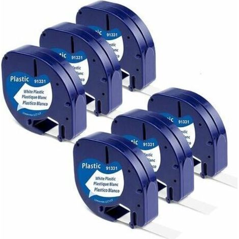 Nastro per etichette in plastica compatibile con DYMO LetraTag, 12 mm × 4 m, nero su bianco, 6 unità – S0721660