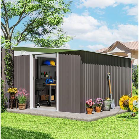 Abri de jardin en acier 280x345x201 cm gris, avec rangement pour extérieur FloraGrace (1/5)
