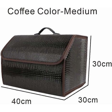 Boîte de rangement pliable pour voiture, organisateur en cuir grain crocodile pour coffre, sac de rangement étanche (marron - M)
