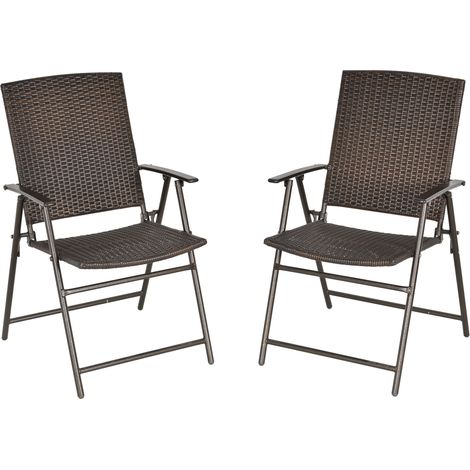 Set of Two Folding Rattan Seat Chairs - Brown