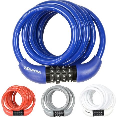 Câble antivol MASTER LOCK pour vélo [Câble de 1,8 m] [Combiné] [Extérieur] [Couleur aléatoire] 8221EURDPROCOL - Idéal pour vélos, vélos électriques et skateboards (1/5)