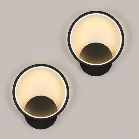 Applique Murale Intérieure 2 Pièces, 12W 1350LM Ronde Lampe Murale LED Moderne, Aluminium Luminaire Murales Blanc Chaud 3000K pour Chambre Salon Salle de Bain Escalier, Noir, Ø20cm [Classe énergétique (1/5)