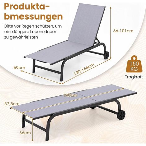 Lot de 2 chaises longues de jardin 180° avec dossier réglable 6 positions, bain de soleil pour terrasse et piscine (1/5)