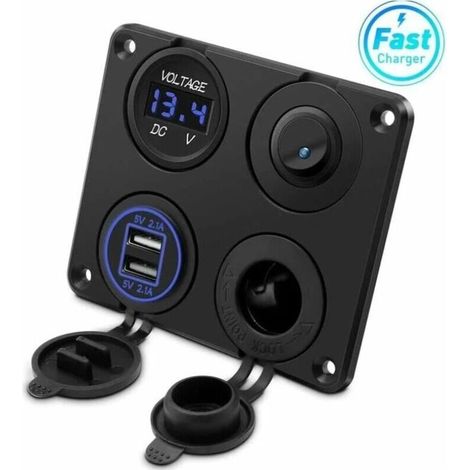 Zigarettenanzünderbuchse, Dual-USB-Anschluss 4.2 A, DC 12 V-Steckdose, Schalter und LED-Anzeige, Voltmeter, wasserdichte Autoladegerät-Steckdose für 12 V/24 V Auto, Boot und Marine, Motorrad, LKW, SUV (1/4)