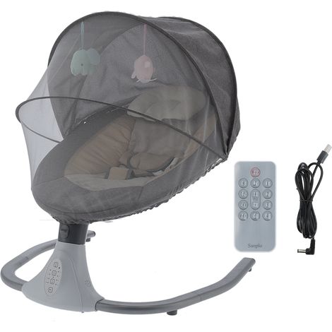 GARRYFIZH Berceau électrique pour nouveau-né, avec prise USB, télécommande et fonction balancelle apaisante (gris)