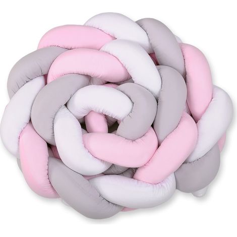 Paracolpi intrecciato XXL per lettino - bianco, grigio e rosa (1/5)