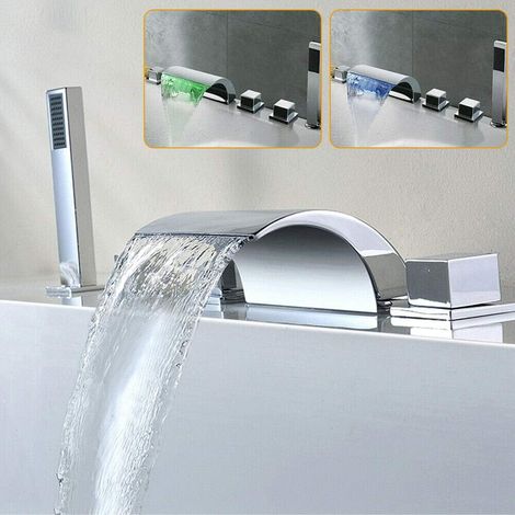 1 Robinet de baignoire, Cascade, 5 trous, Laiton, Chromé, Salle de bain (1/5)