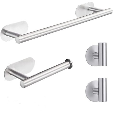 Juego de accesorios de baño de 4 piezas, portarrollos de papel higiénico de acero inoxidable, gancho para bata plateado (1/5)